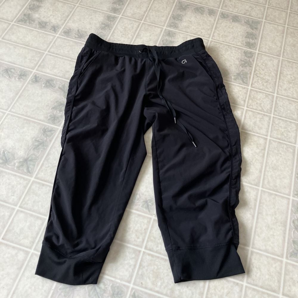 Gap  Elastic Waistband Jogger Pants Pockets True Black Woven Crop Capri Small